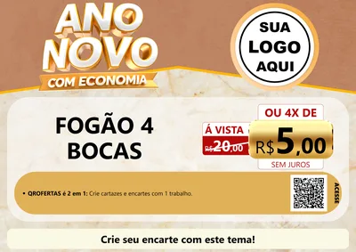 Modelo de Cartaz para Cartaz A4 Horizontal com o tema Ano Novo Com Economia para Móveis e Eletro