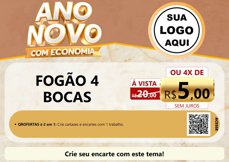 Modelo de Cartaz para Cartaz A4 Horizontal com o tema Ano Novo Com Economia para Móveis e Eletro