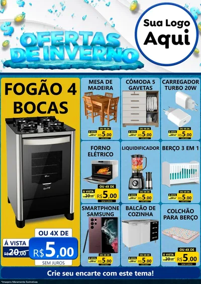 Modelo de Encarte para Encarte A4 Vertical com o tema Ofertas de Inverno para Móveis e Eletro