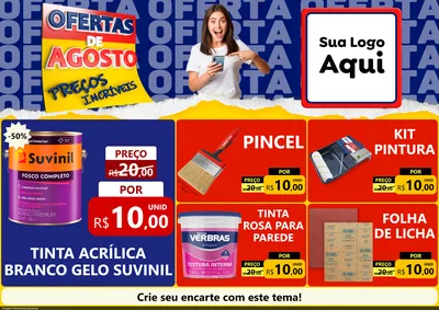 Modelo de Encarte para Encarte A4 Horizontal com o tema Ofertas de Agosto - Preços Incríveis para Tintas e Ferramentas