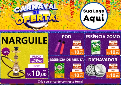 Modelo de Encarte para Encarte A4 Horizontal com o tema Carnaval de Ofertas para Tabacaria