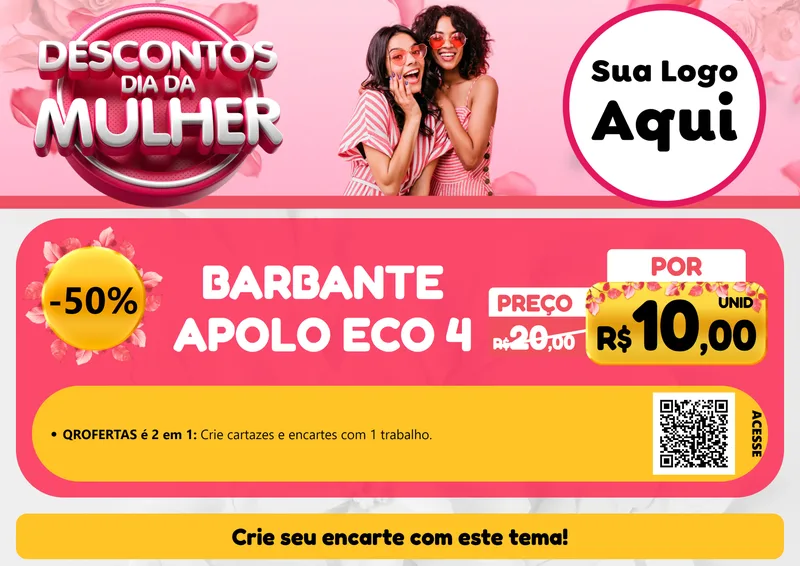 Modelo de Cartaz para Cartaz A4 Horizontal com o tema Descontos Dia da Mulher para Armarinho e Aviamentos