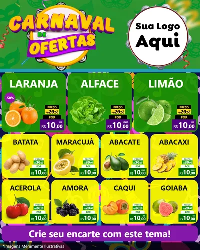 Modelo de Rede Social para Feed Instagram com o tema Carnaval de Ofertas para Hortifrúti