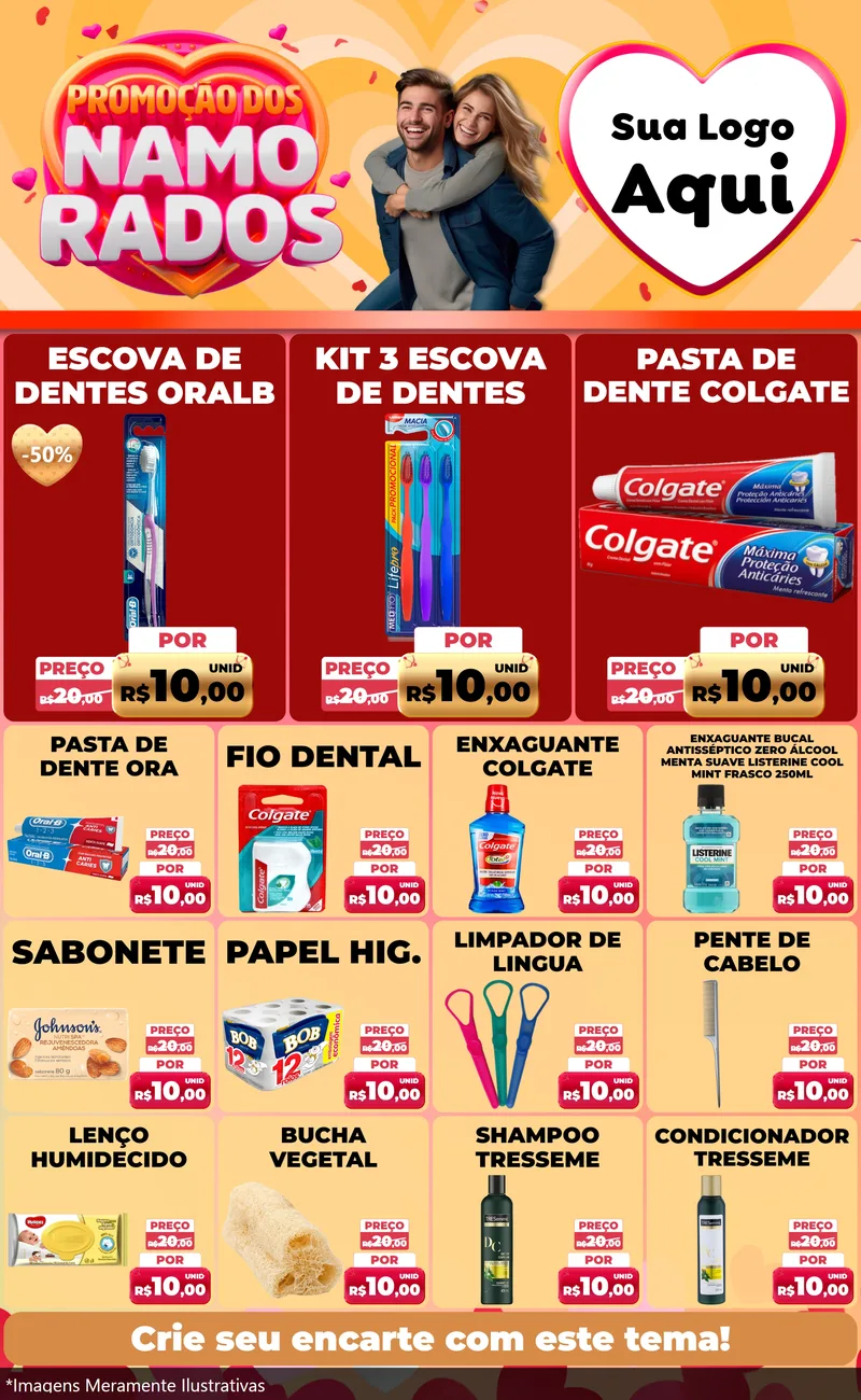 Modelo de Encarte para Encarte Grande com o tema Promoção dos Namorados para Higiene Pessoal