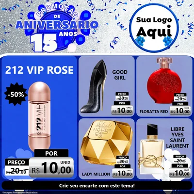 Modelo de Rede Social para Feed Facebook com o tema Promoção de Aniversário - 15 Anos para Perfumes