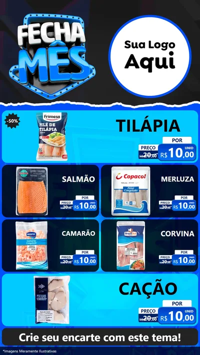 Modelo de TV para TV Vertical com o tema Fecha Mês para Peixaria
