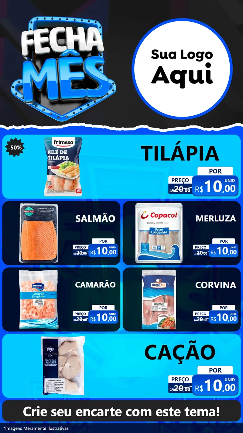 Modelo de TV para TV Vertical com o tema Fecha Mês para Peixaria
