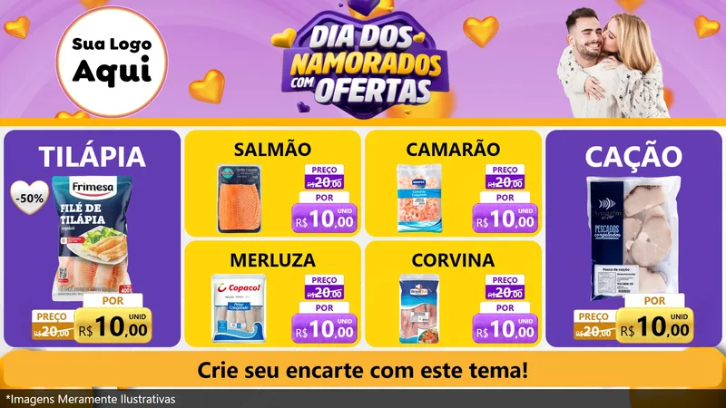 Modelo de TV para TV Horizontal com o tema Dia Dos Namorados Com Ofertas para Peixaria