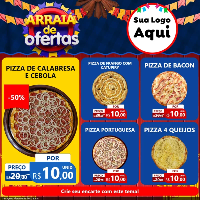 Modelo de Rede Social para Feed Facebook com o tema Arraiá de Ofertas para Pizzaria