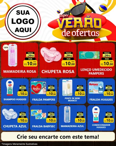 Modelo de Rede Social para Feed Instagram com o tema Super Verão de Ofertas para Bebês