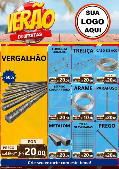 Modelo de Encarte para Encarte A4 Vertical com o tema Verão de Ofertas para Ferragens