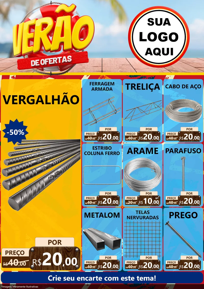 Modelo de Encarte para Encarte A4 Vertical com o tema Verão de Ofertas para Ferragens