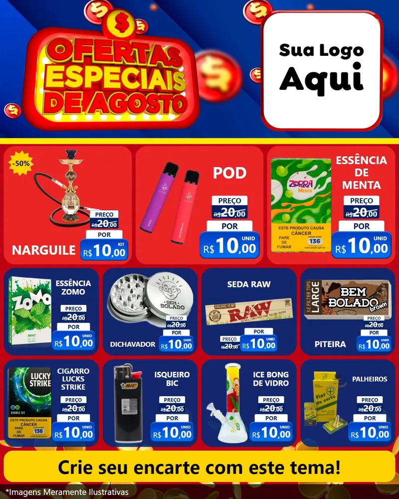 Modelo de Rede Social para Feed Instagram com o tema Ofertas Especiais de Agosto para Tabacaria