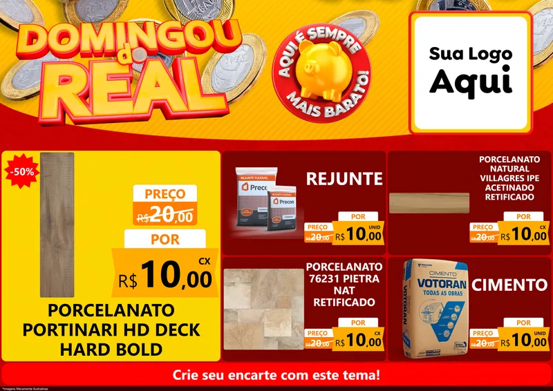 Modelo de Encarte para Encarte A4 Horizontal com o tema Domingou do Real para Pisos e revestimentos