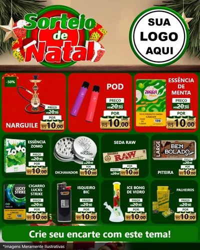 Modelo de Rede Social para Feed Instagram com o tema Sorteio de Natal para Tabacaria
