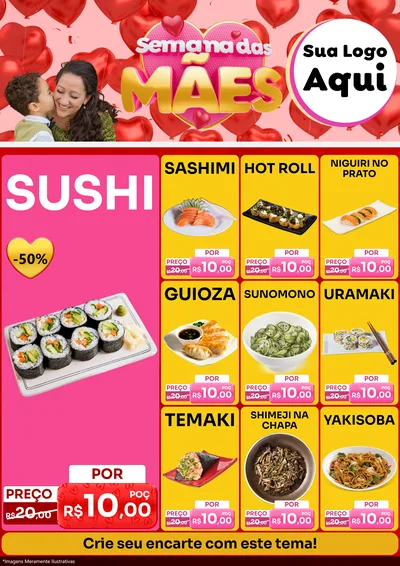 Modelo de Encarte para Encarte A4 Vertical com o tema Semana Das Mães para Comida japonesa