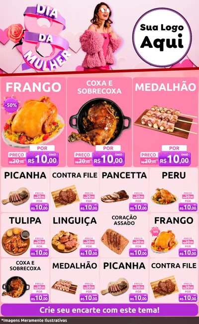 Modelo de Encarte para Encarte Grande com o tema Dia da Mulher para Assados