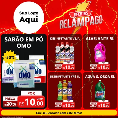 Modelo de Rede Social para Feed Facebook com o tema Ofertas Relâmpago para Produtos de Limpeza