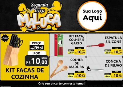 Modelo de Encarte para Encarte A4 Horizontal com o tema Segunda e Terça Maluca para Utilidades Domésticas