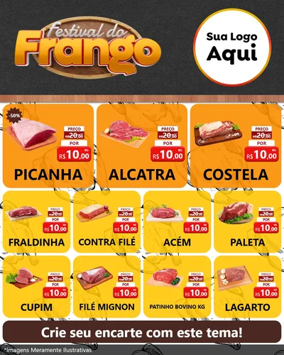 Modelo de Rede Social para Feed Instagram com o tema Festival do Frango para Açougue