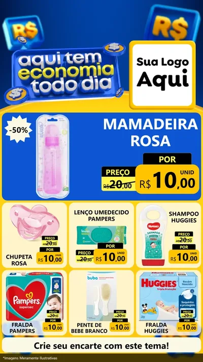 Modelo de Rede Social para Stories com o tema Aqui Tem Economia Todo Dia para Bebês