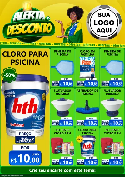 Modelo de Encarte para Encarte A4 Vertical com o tema Alerta de Desconto para Produtos para Piscina
