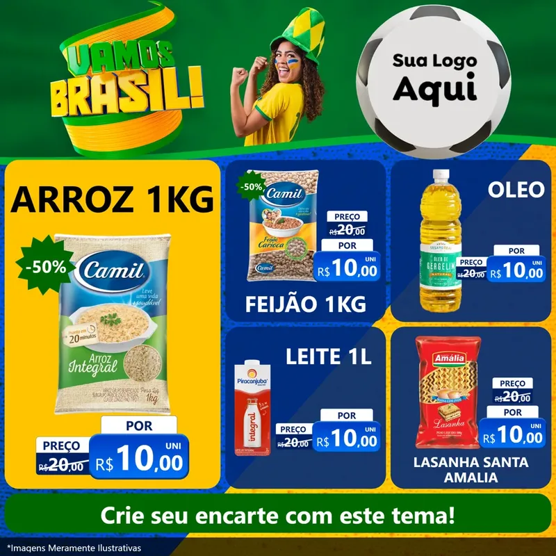 Modelo de Rede Social para Feed Facebook com o tema Vamos Brasil - Copa para Supermercado