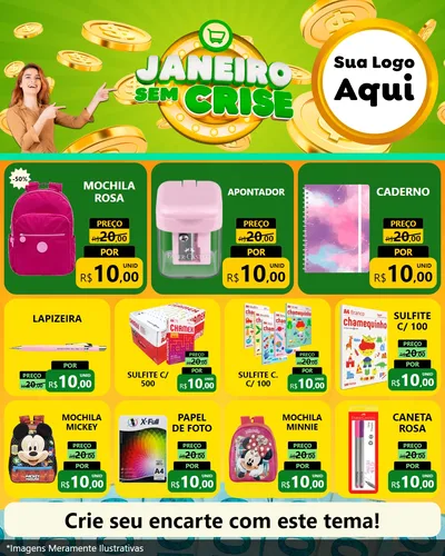 Modelo de Rede Social para Feed Instagram com o tema Janeiro Sem Crise para Papelaria
