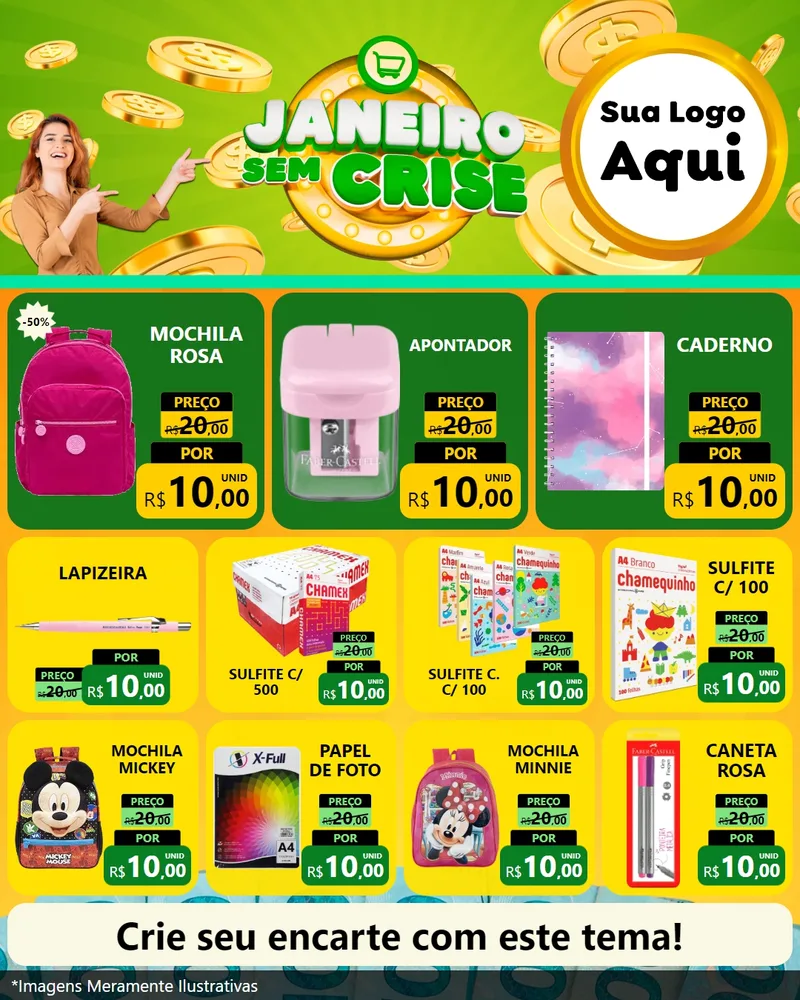 Modelo de Rede Social para Feed Instagram com o tema Janeiro Sem Crise para Papelaria