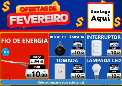 Modelo de Encarte para Encarte A4 Horizontal com o tema Ofertas de Fevereiro para Materiais Elétricos