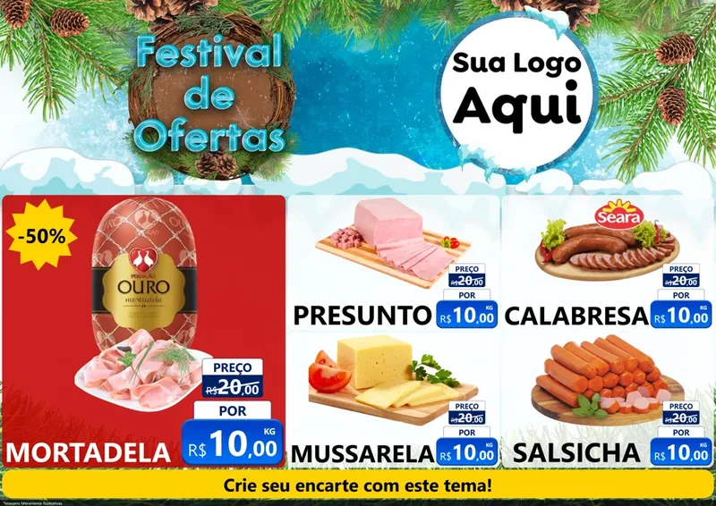 Modelo de Encarte para Encarte A4 Horizontal com o tema Festival de Ofertas - Inverno para Frios e Laticínios
