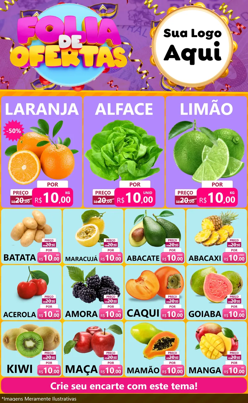 Modelo de Encarte para Encarte Grande com o tema Folia de Ofertas para Hortifrúti