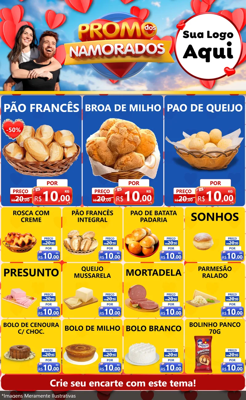 Modelo de Encarte para Encarte Grande com o tema Promo dos Namorados para Padaria