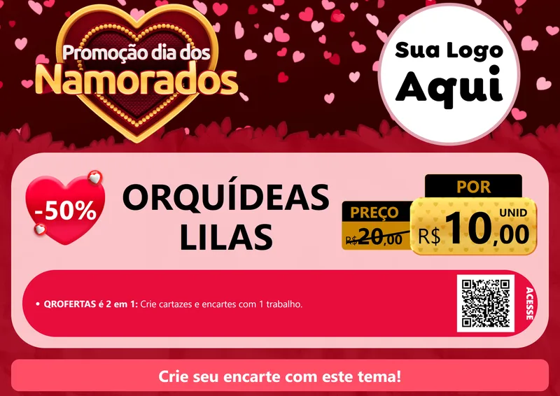 Modelo de Cartaz para Cartaz A4 Horizontal com o tema Promoção Dia Dos Namorados para Floricultura e jardim