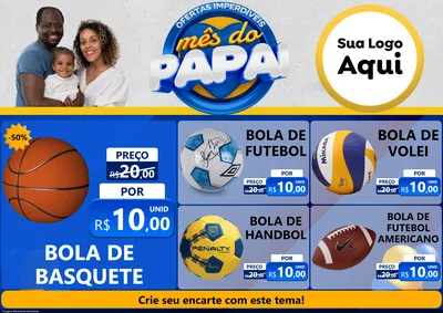 Modelo de Encarte para Encarte A4 Horizontal com o tema Ofertas Imperdíveis Mês Do Papai para Artigos Esportivos