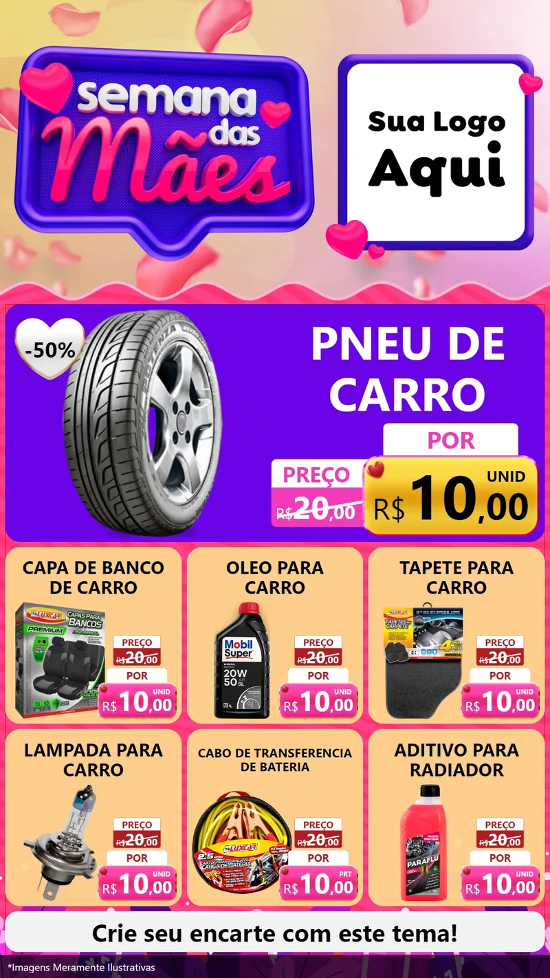 Modelo de Rede Social para Stories com o tema Semana das Mães para Auto peças