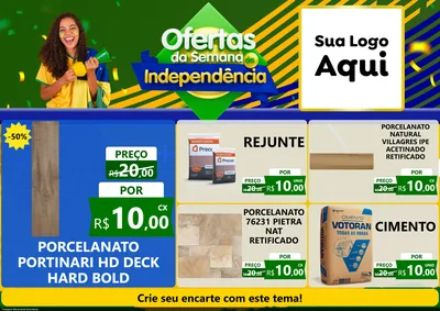 Modelo de Encarte para Encarte A4 Horizontal com o tema Ofertas da Semana da Independência para Pisos e revestimentos