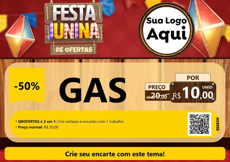 Modelo de Cartaz para Cartaz A4 Horizontal com o tema Festa Junina de Ofertas para Água e gás