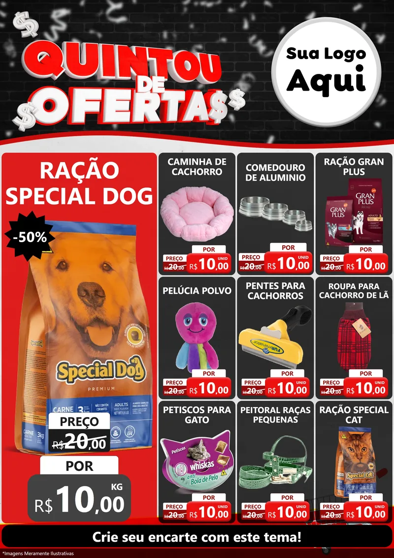 Modelo de Encarte para Encarte A4 Vertical com o tema Quintou de Ofertas para Pet Shop
