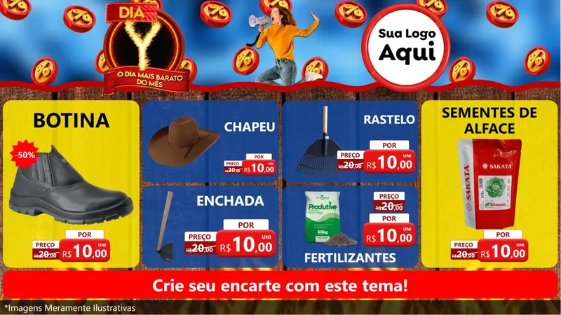 Modelo de TV para TV Horizontal com o tema Dia Y - O Dia Mais Barato Do Mês para Agropecuária