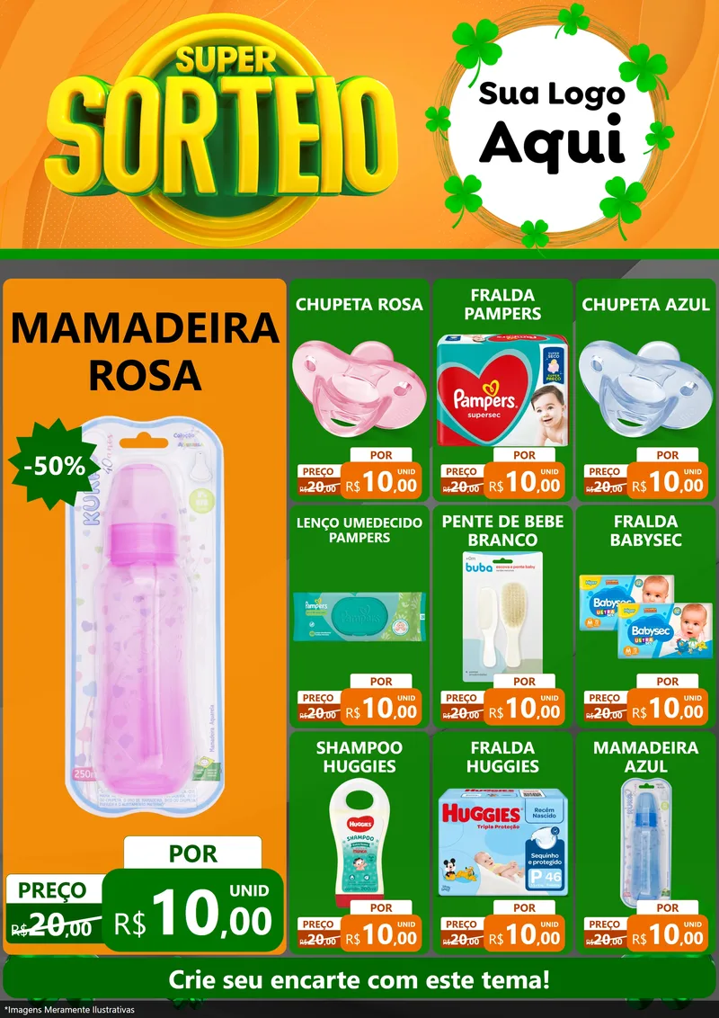 Modelo de Encarte para Encarte A4 Vertical com o tema Super Sorteio para Bebês