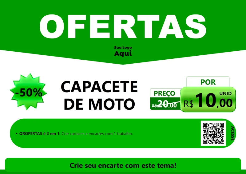 Modelo de Cartaz para Cartaz A4 Horizontal com o tema Ofertas Verde Cartaz para Moto peças