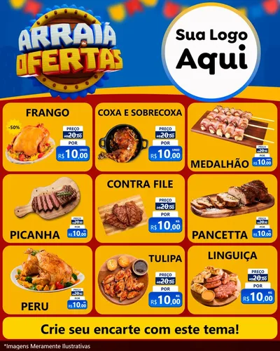 Modelo de Rede Social para Feed Instagram com o tema Arraiá de Ofertas - Junina para Assados