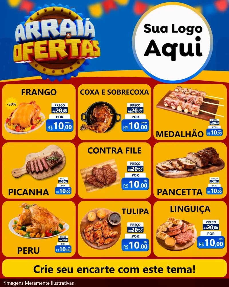 Modelo de Rede Social para Feed Instagram com o tema Arraiá de Ofertas - Junina para Assados