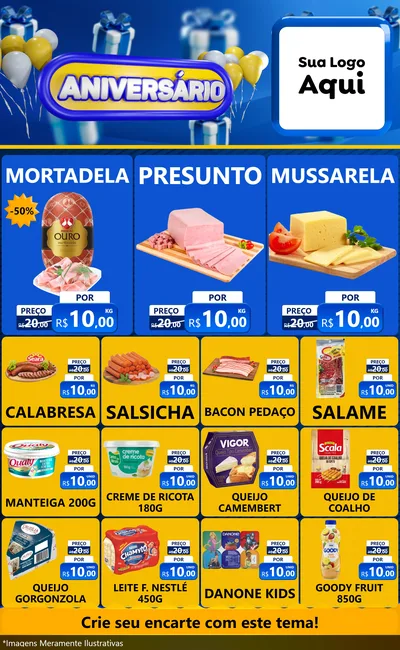 Modelo de Encarte para Encarte Grande com o tema Aniversário para Frios e Laticínios