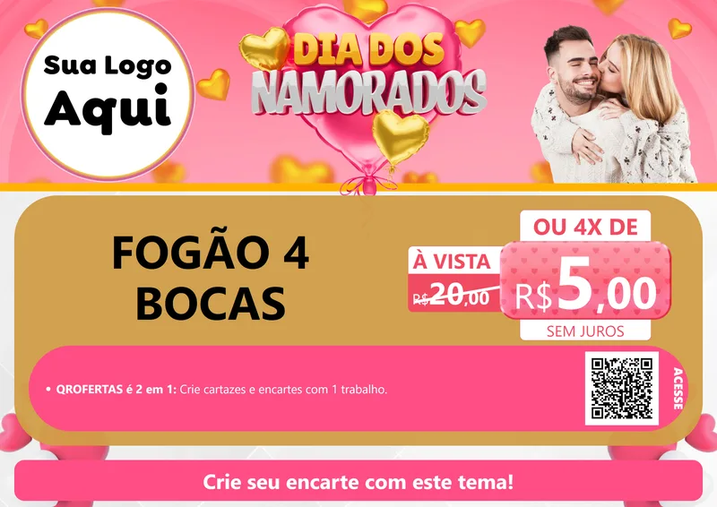 Modelo de Cartaz para Cartaz A4 Horizontal com o tema Dia dos Namorados para Móveis e Eletro