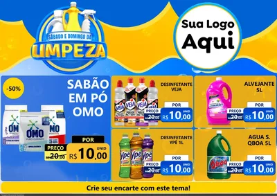 Modelo de Encarte para Encarte A4 Horizontal com o tema Sábado e Domingo da Limpeza para Produtos de Limpeza