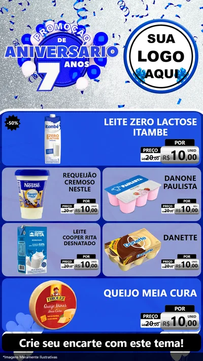 Modelo de TV para TV Vertical com o tema Promoção de Aniversário - 7 Anos para Frios e Laticínios