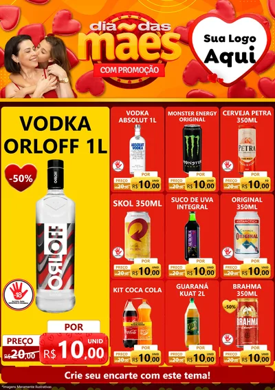 Modelo de Encarte para Encarte A4 Vertical com o tema Dia das Mães com Promoção para Distribuidora de bebidas