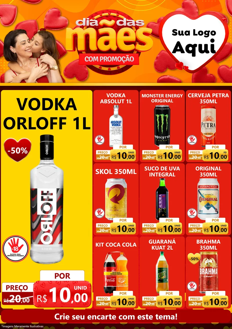Modelo de Encarte para Encarte A4 Vertical com o tema Dia das Mães com Promoção para Distribuidora de bebidas